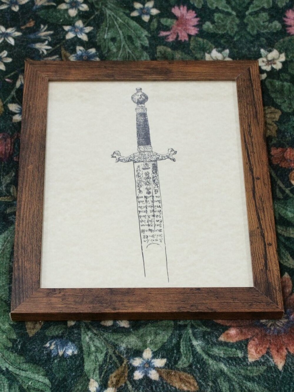 Framed 8x10 Antique Medieval Sword Inscribed Parchment Print - Art Decor